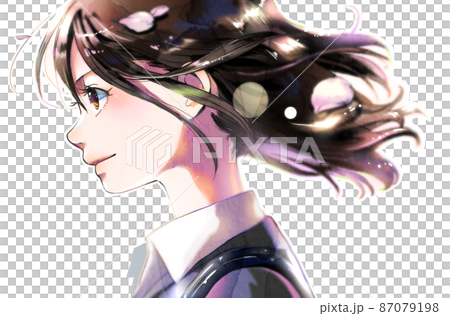 横顔の社会人女性イラスト人物単体背景なし髪に桜 87079198