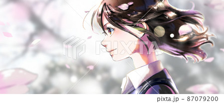 横顔の社会人女性イラスト左にスペースあり背景あり 横顔の社会人女性イラスト左にスペースあり背景あり 87079200