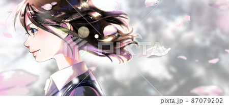 横顔の社会人女性イラスト右にスペースあり背景あり 87079202