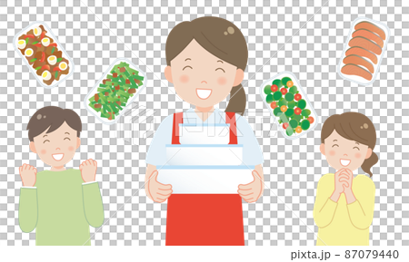 料理代行スタッフの作り置き料理に喜ぶ夫婦 87079440