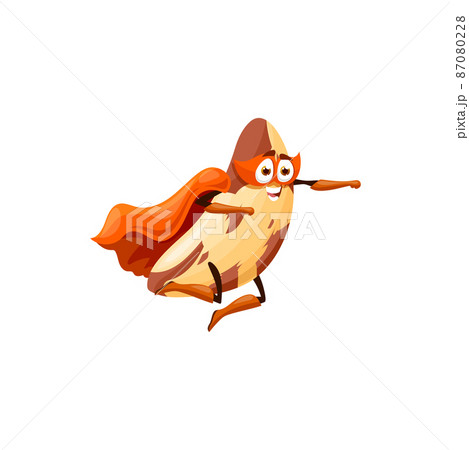 Emoticon character of spotted kidney bean superhero isolated food ingredient with face in mask and cape. Vector legume grain, fava with cute face and big eyes. Kids spotted kidney bean sport hero 87080228