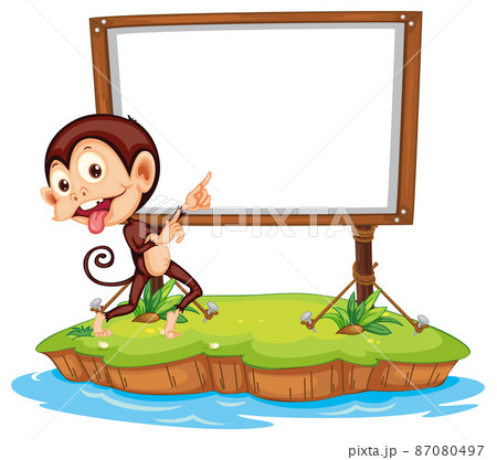 Funny monkey with blank board on white background Funny monkey with blank board on white background 87080497