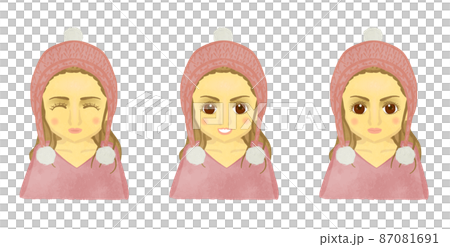 Illustration set 01 of a cute girl wearing a knit hat Illustration set 01 of a cute girl wearing a knit hat 87081691