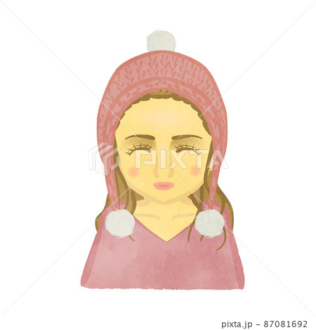 ニット帽子を被っているいるかわいい笑顔の女の子01のイラスト素材