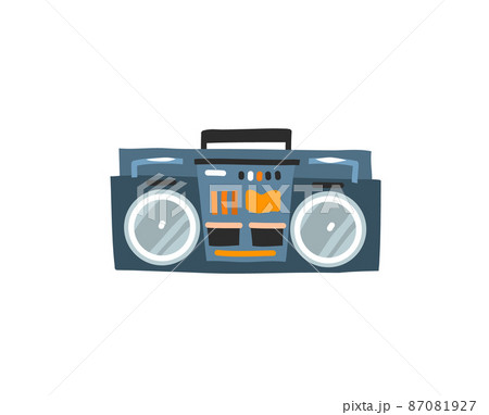 Hand drawn vector abstract stock flat graphic illustration with logo and design elements ,retro boombox cassette player in simple style for branding ,isolated on white background 87081927