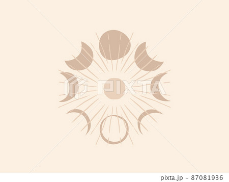 Hand drawn vector abstract stock flat graphic illustration with logo elements ,moon and sun , magic line art in simple style for branding ,isolated on white background 87081936