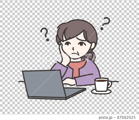 老婦C【彩色/筆記本電腦】在電腦前憂心忡忡 87082025