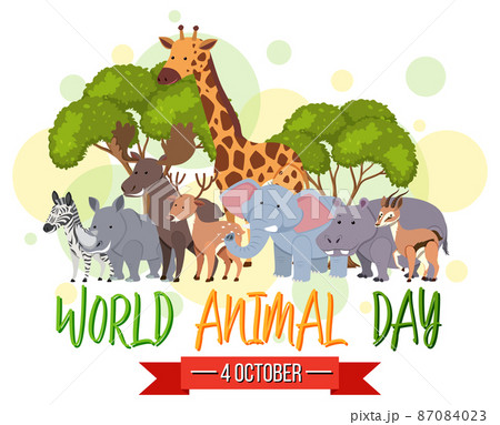 World Animal Day banner with wild animals in cartoon style 87084023