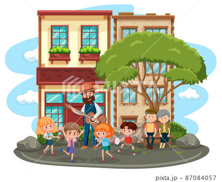 A musical band playing in the town 87084057