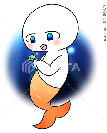 海の底で魚と仲良くしている人魚のキャラクターのイラスト素材