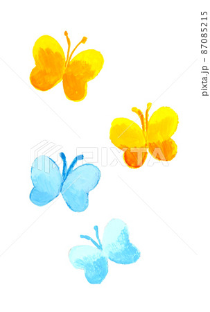 飛ぶモンシロチョウとモンキチョウのセット 春の昆虫の絵本風手描き厚塗りイラスト素材集のイラスト素材