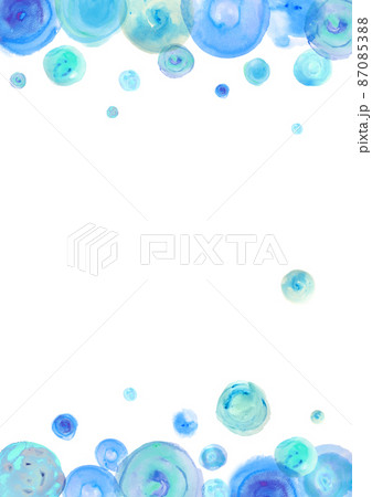 上下に沢山の水色の泡 水彩画の手描き素材 縦 のイラスト素材