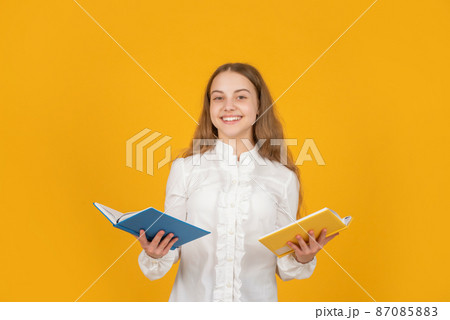 teen girl with notebook. back to school. kid ready to study. happy childhood. 87085883