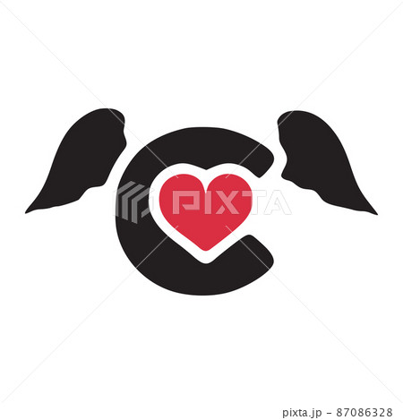 Letter c with wings and heart symbol doodle icon 87086328