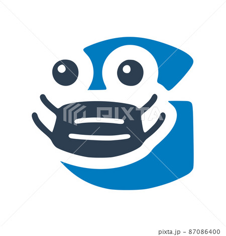 Letter g in medical mask, cute character in doodle style 87086400