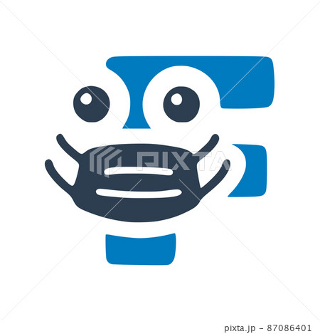 Letter f in medical mask, cute character in doodle style 87086401
