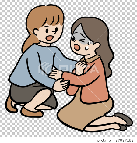 具合の悪い女性と声をかける女性 87087192