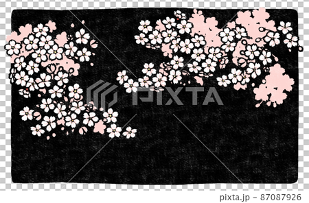 夜をイメージした黒色の背景に左右に配置した図案風の桜の枝 版画風 夜をイメージした黒色の背景に左右に配置した図案風の桜の枝 版画風 87087926