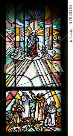 Assumption of the Virgin Mary, stained glass window in Parish church of the St. George in Durmanec, Zagorje region, Croatia Assumption of the Virgin Mary, stained glass window in Parish church of the St. George in Durmanec, Zagorje region, Croatia 87090265