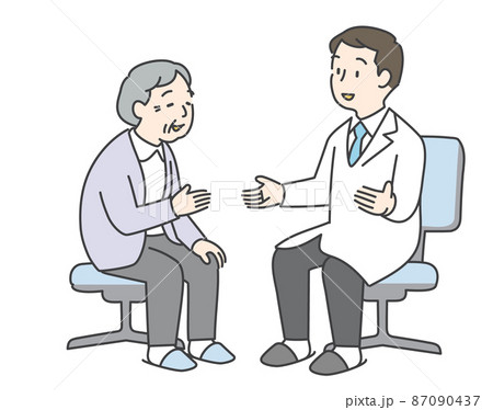 診察の時、医師に相談するシニア女性 診察の時、医師に相談するシニア女性 87090437
