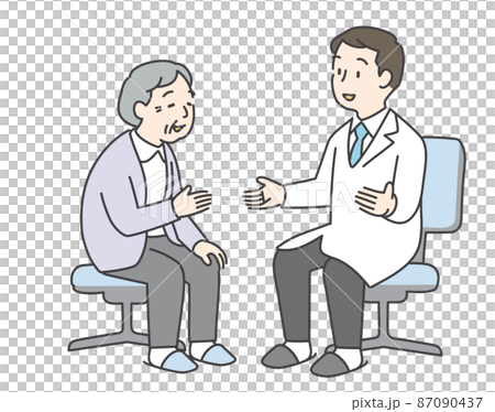 診察の時、医師に相談するシニア女性 診察の時、医師に相談するシニア女性 87090437