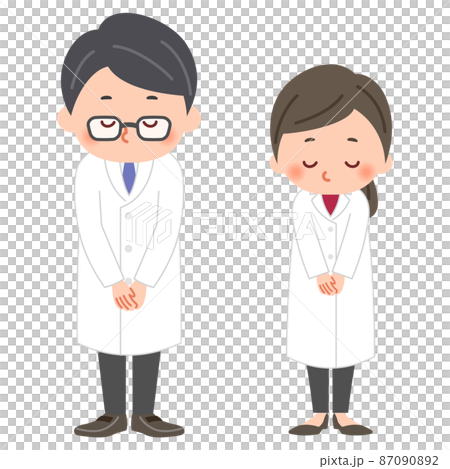 頭を下げる医師の男女の全身イラスト 87090892
