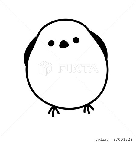 シンプルなシマエナガのイラスト素材　モノクロ 87091528