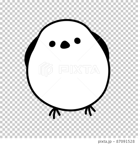 シンプルなシマエナガのイラスト素材　モノクロ 87091528