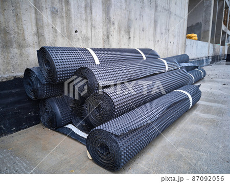 Waterproofing membrane stacked at construction site 87092056