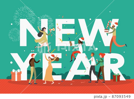 New Year typography banner template. Corporate party celebration, vector illustration. New Year typography banner template. Corporate party celebration, vector illustration. 87093549