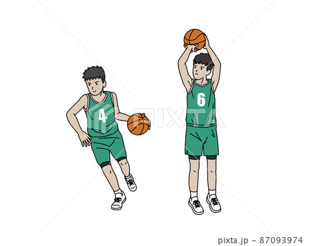 バスケットボール　男子　バスケ部　部活　スポーツ　男の子　ドリブル　シュート　イラスト 87093974
