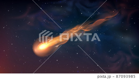 Realistic comet or falling meteor with trail in...のイラスト素材 [87093985 ...