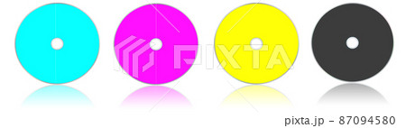Four CMYK CD or DVD blank template red, green and blue for presentation layouts and design. 87094580