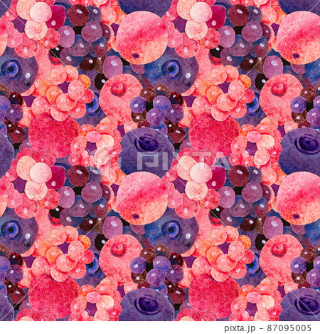 Hand-drawn watercolor raspberry cranberry blueberry blackberry seamless pattern. Kidcore cute kawaii papercut background, good for wallpaper, textile, gift or farmers market goods wrapping. Hand-drawn watercolor raspberry cranberry blueberry blackberry seamless pattern. Kidcore cute kawaii papercut background, good for wallpaper, textile, gift or farmers market goods wrapping. 87095005