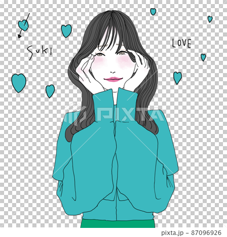 Shiny female green hand-painted characters 87096926