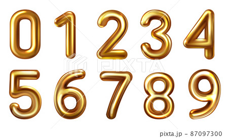 Set of 3d golden numbers on white backgroun Set of 3d golden numbers on white backgroun 87097300