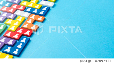 Puzzle figures with employees. Hiring new workers and recruiting staff. Personnel management. Social groups. Human resources. Labor market. Specialists and professionals. Hire temporary staff. 87097411