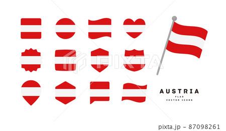 オーストリアの国旗 色々な形のアイコンセット ベクターイラスト 87098261