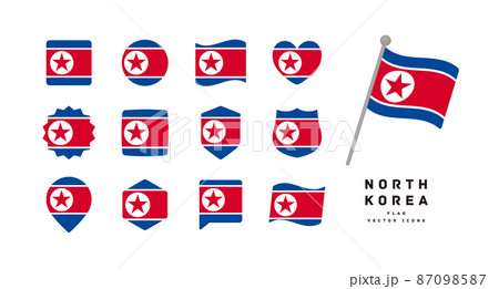 北朝鮮の国旗 色々な形のアイコンセット ベクターイラスト 87098587