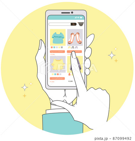 女性ファッション通販アプリ画面 スワイプする男性の手 のイラスト素材