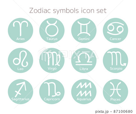 十二星座シンボルアイコンのセット　パステルカラー 87100680