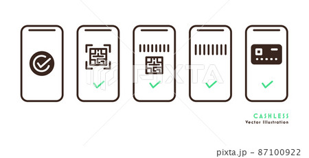 スマートフォンのイラストセット キャッシュレス決済 87100922