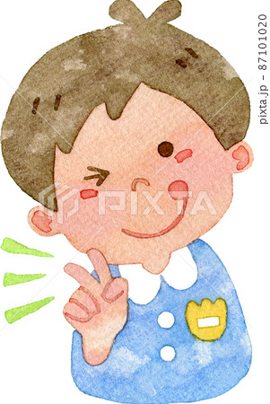 ピースをする園児のイラスト 男の子 のイラスト素材