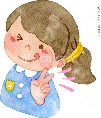 ピースをする園児のイラスト(女の子) ピースをする園児のイラスト(女の子) 87101051