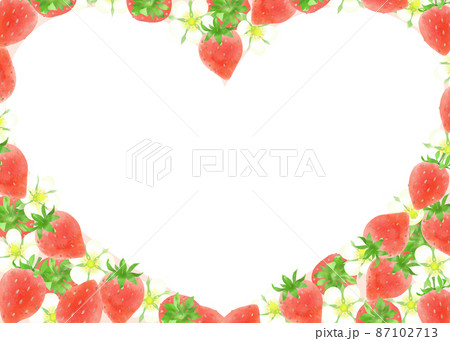 イチゴ水彩画素材、飾り枠、背景素材のイラスト素材 [87102713