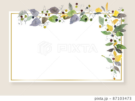 水彩で描いたつたや葉のフレーム、写真たて 87103473