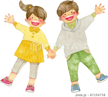 手をつなぐ笑顔の子供たちのイラスト 87104738