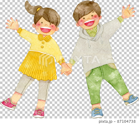 手をつなぐ笑顔の子供たちのイラスト 87104738