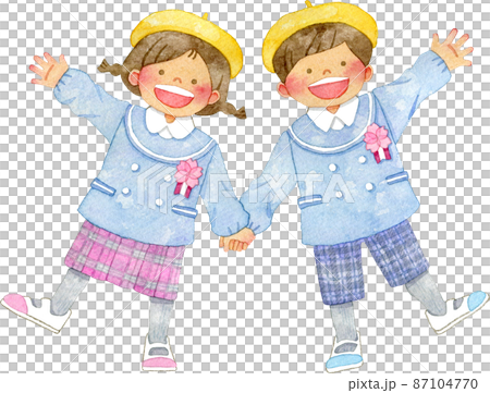 手をつなぐ笑顔の園児たちのイラスト(入園/卒園) 87104770
