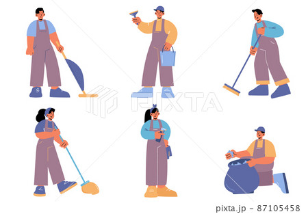 Set of cleaning company characters in uniform Set of cleaning company characters in uniform 87105458